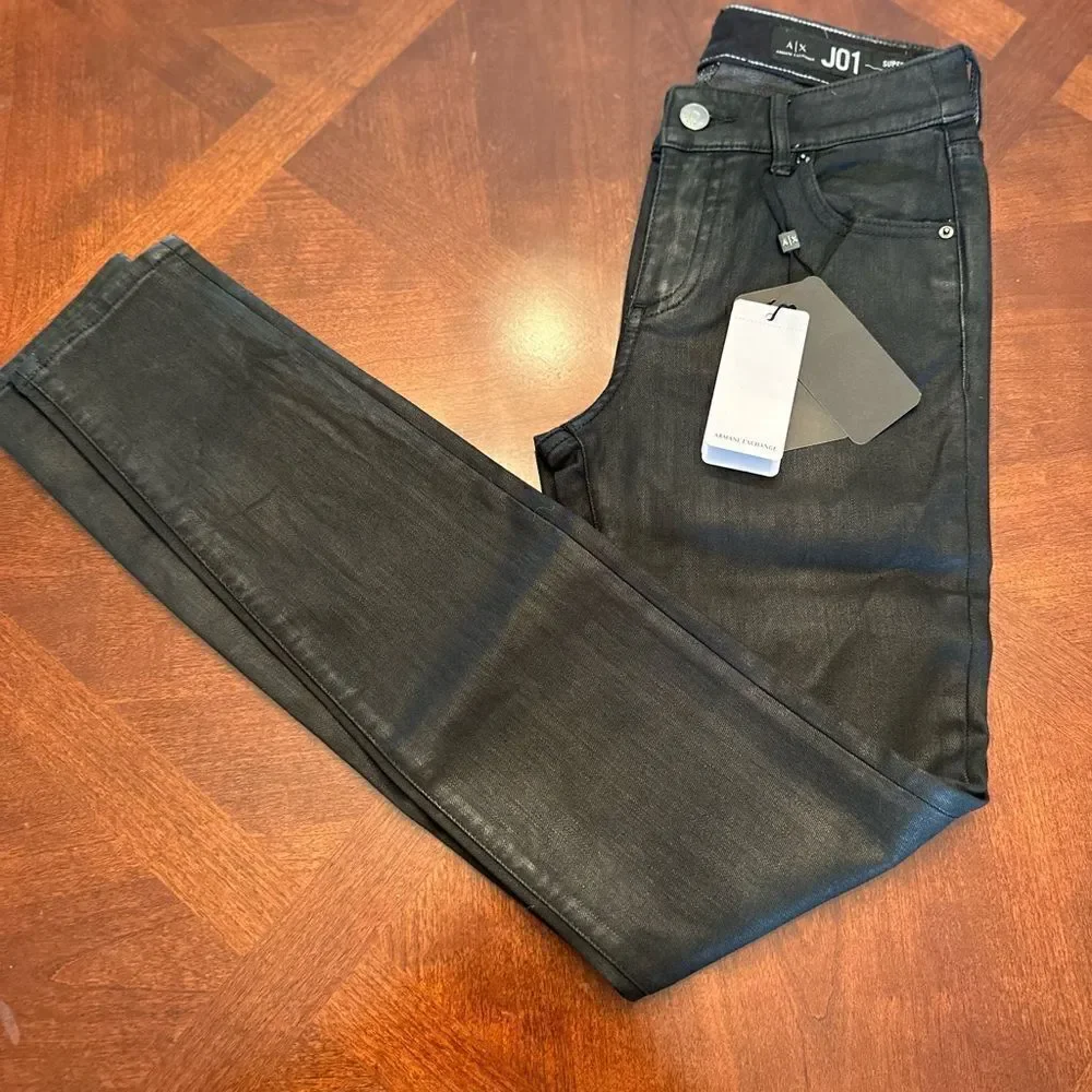 Armani Exchange Women’s J01 skinny mid rise glow jeans in black size 26 R, NWT